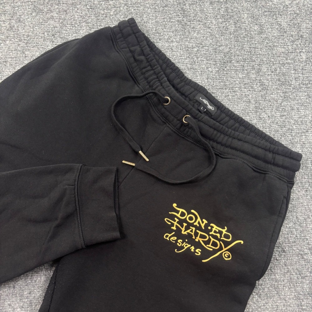 Ed Hardy Sweatpants Large Black Virgin Mary Gold Foil Graphic Mens